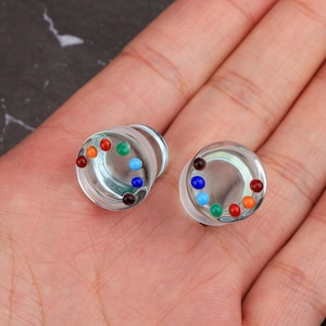 Pair Cute Glass Ear Plugs/Single Flare Gauge Earrings/Glass Gauges with O Ring/Ear Expanders/Ear Stretching/2g, 0g, 00g, 1/2", 9/16" Gauges