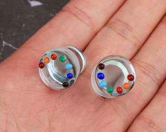 Pair Cute Glass Ear Plugs/Single Flare Gauge Earrings/Glass Gauges with O Ring/Ear Expanders/Ear Stretching/2g, 0g, 00g, 1/2", 9/16" Gauges