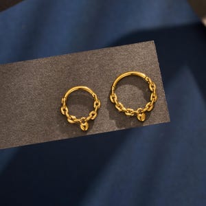 16G Stainless Steel Gold Chain Shape Septum Ring/Daith Earring/Clear CZ Cartilage Hoop/Helix Piercing/Septum Jewelry/Conch Hinged Clicker