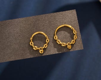 16G roestvrijstalen gouden kettingvorm septumring/Daith-oorbel/Clear CZ kraakbeenring/Helix piercing/septumsieraden/Conch scharnierende clicker