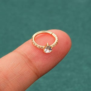 14K Solid Gold Teardrop CZ Clicker Hoop/Cartilage Hoop/Helix Hoop/Tragus Hoop/Rook Hoop/1PCS/Conch Earring/Minimalist Earring/Gift For Her