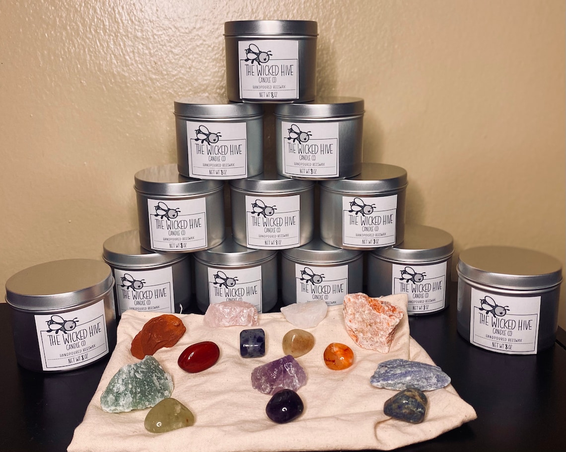 Mystery Crystal Beeswax Candles Etsy