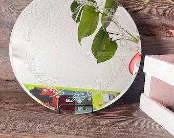 「指輪物語」の文字入りミラー、ロード・オブ・ザ・リング風装飾、エッチング加工された面取り壁アート、トールキン風アート