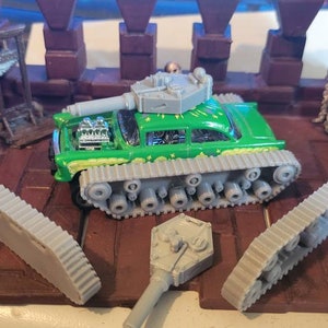 2 sets of Tank Tracks and 2 Tank Turrets for custom 1/64 scale, 3d printed. 6 items all together, car not included.