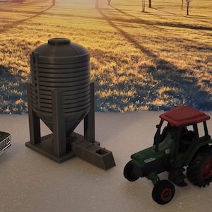 Farm Diorama accessory, 1 feed Silo .Silver 3d printed. 1/64 scale Truck and Tractor not for sale.
