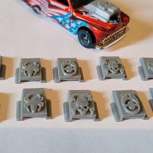 Hood Scoop Ver 3 Pack, 12 items. Silver 3d printed. 1/64 scale. Car not included  for display only.