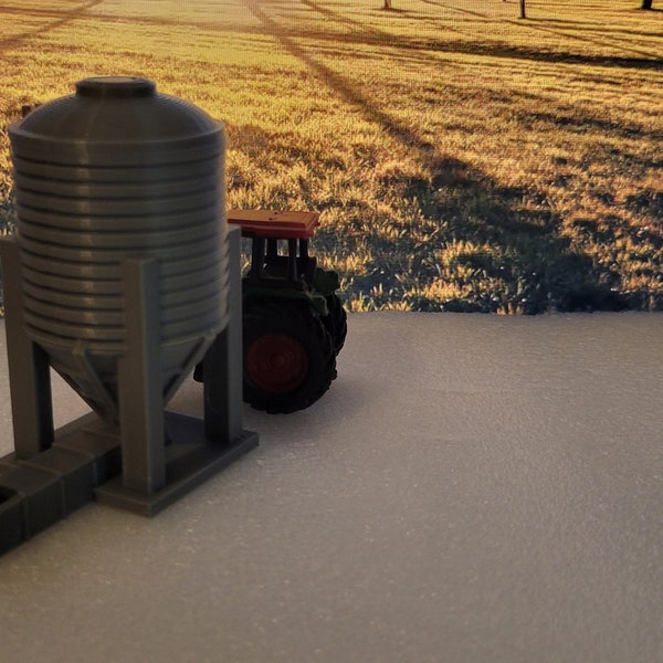 Farm Diorama accessory, 1 feed Silo .Silver 3d printed. 1/64 scale Truck and Tractor not for sale.