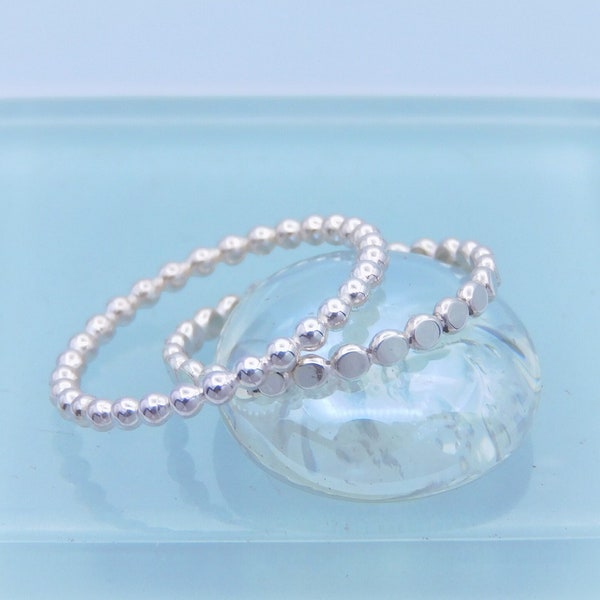 Silver Bead Stacking Ring, 1.5mm Wide Sterling Silver Hammered Bead Ring Or Round Bead Ring