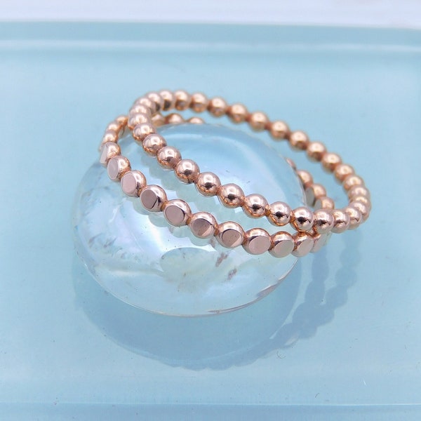 Rose Gold Bead Stacking Ring, 1.5mm Wide 14K Rose Gold Filled Hammered Bead Ring Or Round Bead Ring