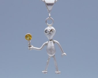 Alien Sci Fi 14K Gold Filled Sterling Silver Necklace