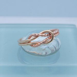 Gold Sailors Knot Ring, Handcrafted 14K Gold Filled Two Band Smooth & Twisted Knot Ring, Sailor's Knot Ring