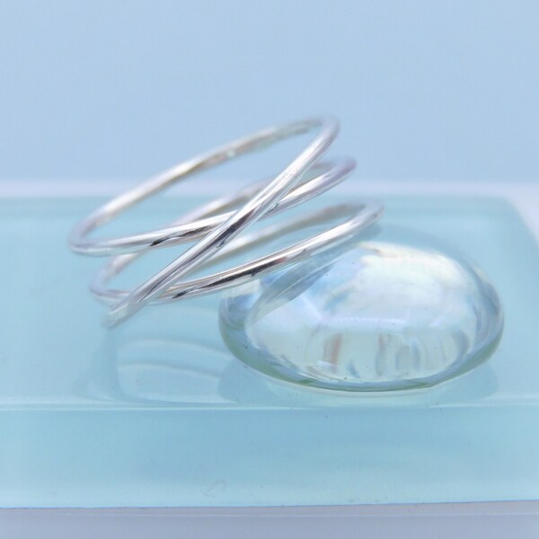 Silver Triple Swirl Ring, 1.3mm Thick Multiple Band Sterling Silver Statement Ring