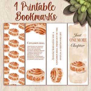 Rotolo alla cannella | Segnalibri stampabili serie Bakery, modello segnalibro digitale, download istantaneo, set di segnalibri stampabili