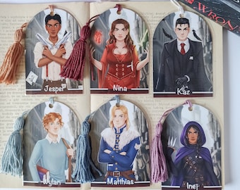 Kaz Brekker Inej Ghafa Nina Zenik Matthias Helvar Jesper Fahey Wylan van Eck | Six of Crows | Laminated Paper Bookmark| Bookshelf decor|