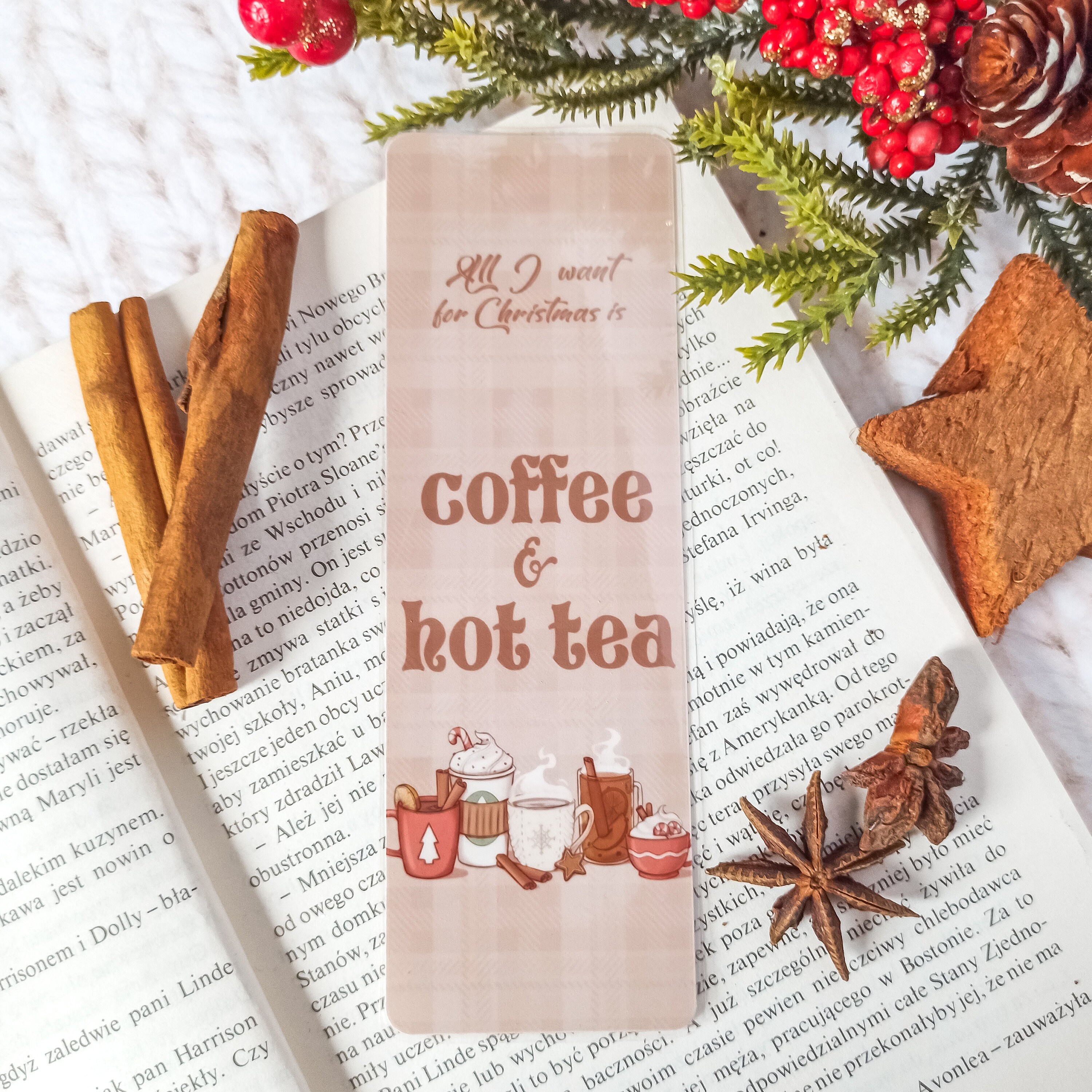 All I want for Xmas is Coffee and Hot Tea | Laminated | Handmade Bookmark | Merry Christmas | Bookworm reader gift
