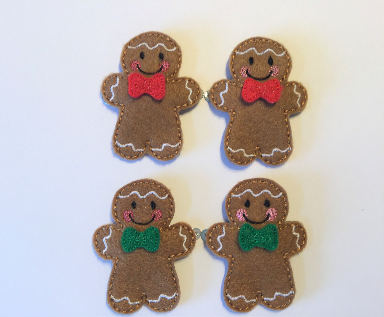 Felt embroidered gingerbread men hair clips Etsy