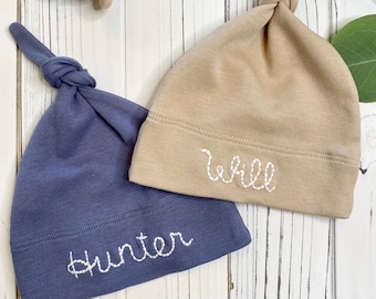 Any Name - Personalised Newborn Baby HAT - Beautifully Embroidered NO Stickers
