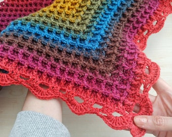 Crochet Waffle Stitch Triangle Shawl Pattern: Easy Beginner PDF