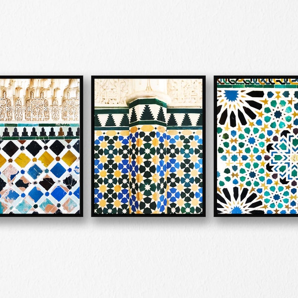 ZESTAW TRZECH Płytek Alhambra Granada, Hiszpania Druk do pobrania | Fotografia ścienna | Wydruki artystyczne dla nastolatków do druku | Pobieranie cyfrowe