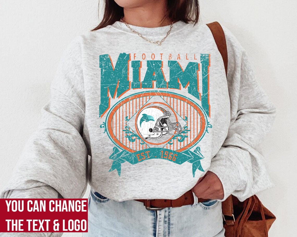 Miami Football Sweatshirt Miami Football Shirt Vintage Style Miami Football Sweatshirt Miami Fan Gift Miami Sweater Sunday Football Etsy
