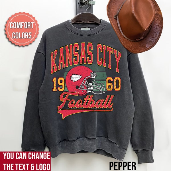Comfort Colors Kansas City Football Sweatshirt, Kansas City Football Sweatshirt, Vintage Style Kansas City Football shirt, Sunday Football