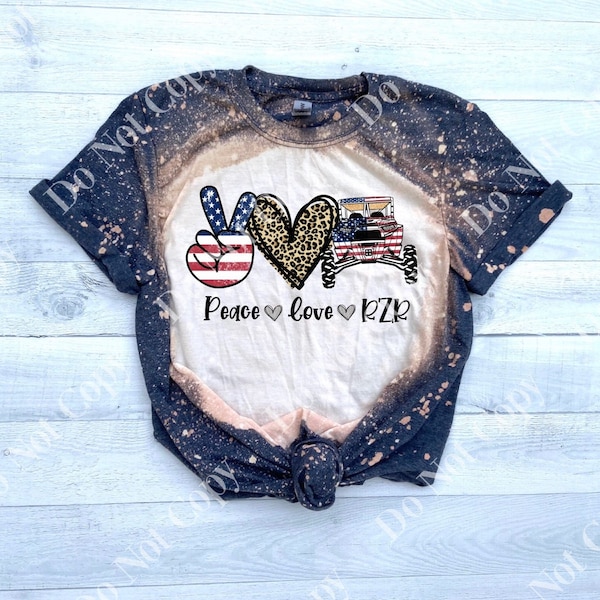 Peace Love RZR American Themed, Side by Side, Polaris T-shirt, SXS, Weekend Riding SXS, Unisex Bleached Dark Heather T-Shirt