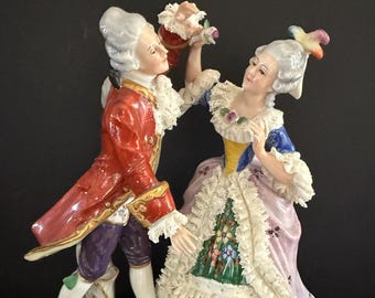 Original Antique SITZENDORF Porcelain Figurine "Victorian Dancing Couple"