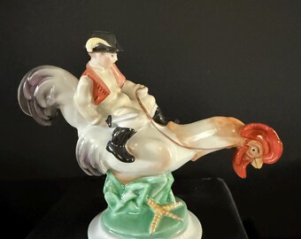 Herend Whimsical Large Boy Riding Rooster