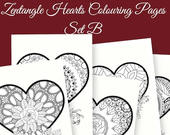 Zentangle Heart Colouring Pages | Valentine Colouring | Floral Hearts | GoodNotes Compatible | Adult Colouring Pages