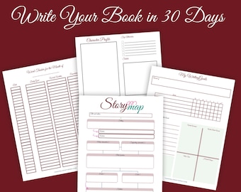 NaNoWriMo Word Tracker | Story Planner | Character Sketch Printable Writng Goals | Write a Novel