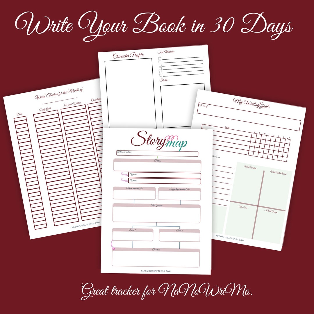 Nanowrimo Word Tracker | Story Planner | Character Sketch Printable Writng Goals | Write a Novel ...