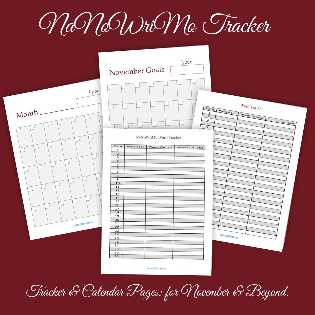 Word Tracker | Nanowrimo Tracker | Printable Word Tracker | Monthly Calendar Page | Camp ...