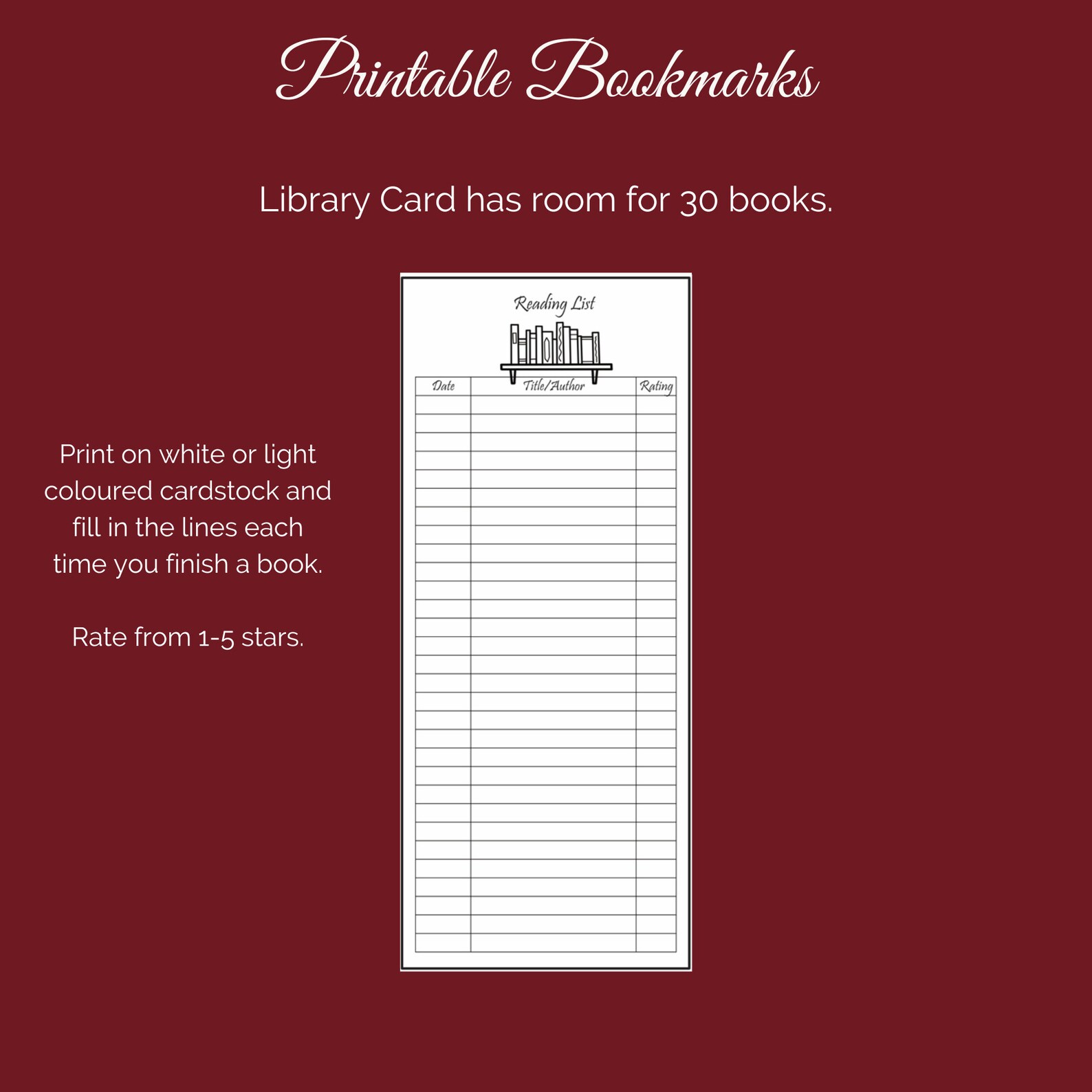 Printable Bookshelf Bookmark Library Card Bookmark Reading Etsy Canada
