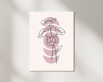 Boho Prints | Wall Decor | Minimalist Decor | Floral Outline Print | Set of 5 | Linen Print | Printable Wall Art | Print at Home | Digital