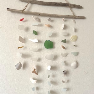 Sea Glass Wind Chime. Pagoda. Aqua,Off White,Green,Brown,Blue,Shell(s), Finds. Frosted. Natural. 51217241