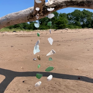 Sea Glass&Shells Wind Chime.Aqua,Off White,Sage,Green,Brown,Shell(s), Finds.Frosted. Natural from South Shore Staten Island Beach NYC harbor