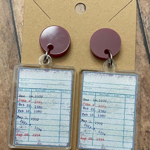 Teacher earrings, book earrings, school earrings, crayon earrings, library card earrings