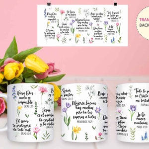 Frases religiosas PNG Mug Sublimation design 11 oz/15 oz Full Wrap Template, SPANISH Religious Gift Png, Faith, Jesus png, Bible Verse Png