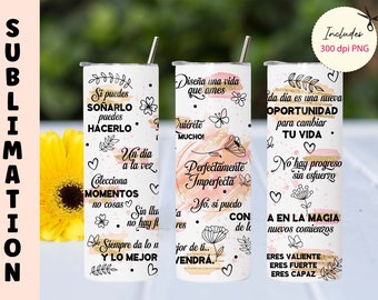 Envoltura para vaso con afirmaciones en español: Diseño de sublimación latina (PNG)