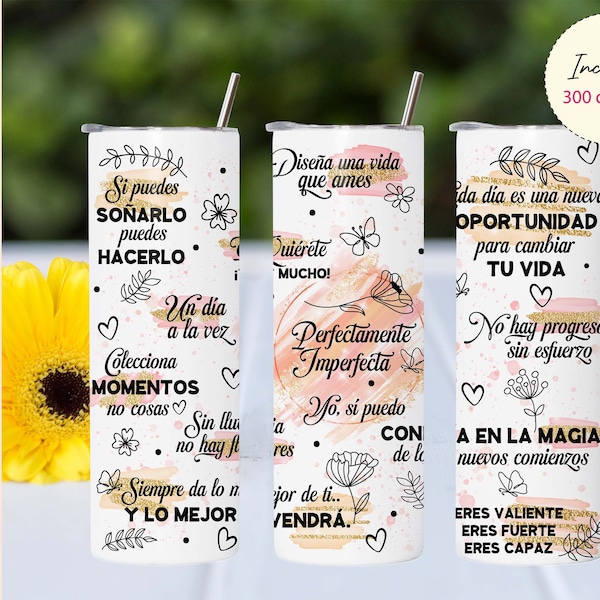 SPANISH Affirmations 20oz Skinny Tumbler Wrap Sublimation Designs, Latina Tumbler Png, Gift for her, Inspirational, Do it Yourself