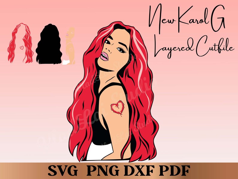 Karol G Red Hair PNG La Bichota Layered Cricut Cut File Heart - Etsy