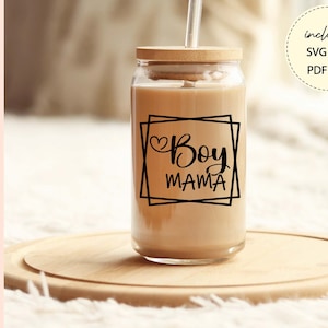 Boy Mama Iced Coffee Glass Can Wrap, Boy Mom 16 oz glass can wrap , Libbey glass svg
