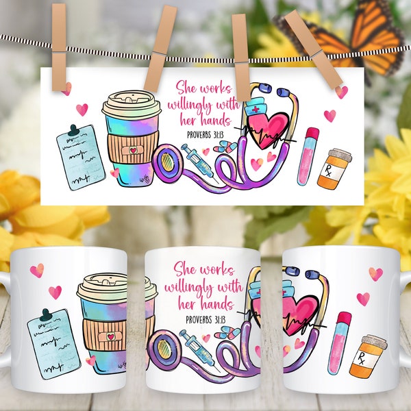 Nurse Sublimation design 11 oz and 15 oz Full Wrap Template Mug Png  Nurse Thank You Gift Png,  Digital Download