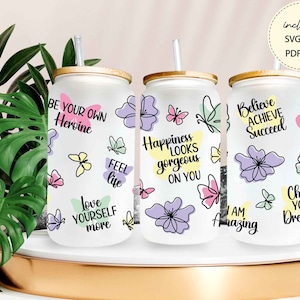 Self Love Svg 16oz glass can wrap Svg, Png Affirmations Tumbler Wrap Png, Sublimation Designs, Motivational, Gift for Her, Do it yourself