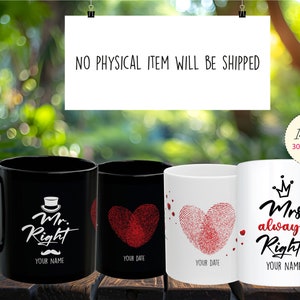 M. et Mme Mug Wrap Sublimation Designs, modèle d'emballage complet de 11 oz, cadeau personnalisé amusant pour couple, mariage, anniversaire, téléchargement numérique