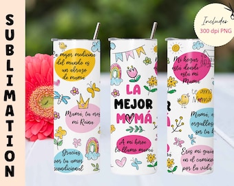 SPANISH Mom Tumbler Wrap, 20oz Skinny Tumbler Wrap Sublimation Design, Mothers Day Tumbler Png, Gift for her, Affirmations, Do it yourself