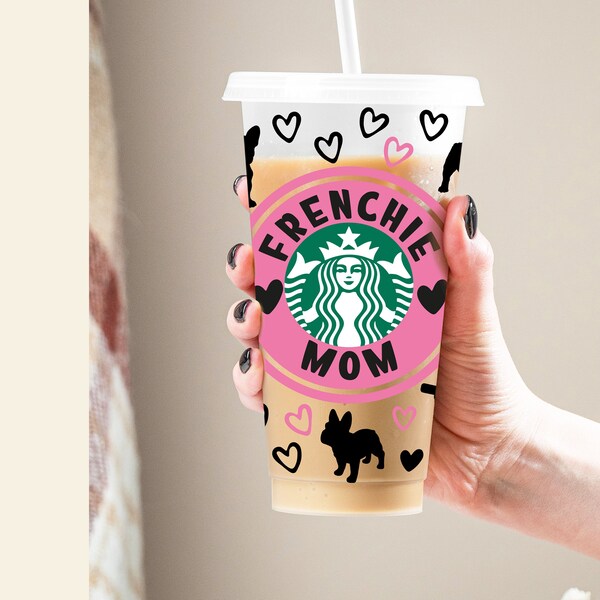 Frenchie Mom 24 Unzen Venti Cold Cup Schnittdatei, Layered-Svg-Dxf-Png-Datei Digitaler Download