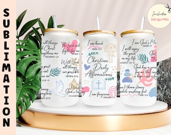 Christian Affirmations Glass Can Wrap PNG: Inspirational Bible Verse (Digital Download)