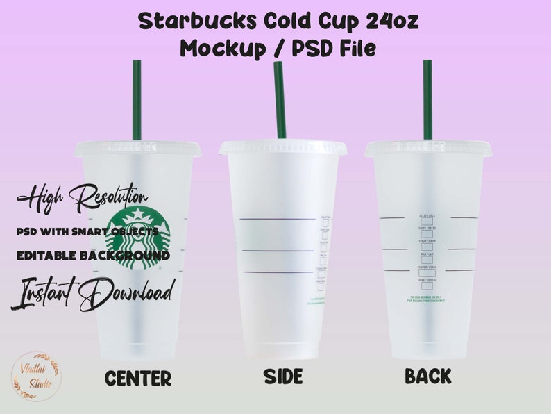 Starbucks Cold Cup mockup, Venti 24 oz Cup PSD file 24 Oz Reusable Starbucks Cold Cup PNG Transparent Compatible Photoshop Smart Object image 1