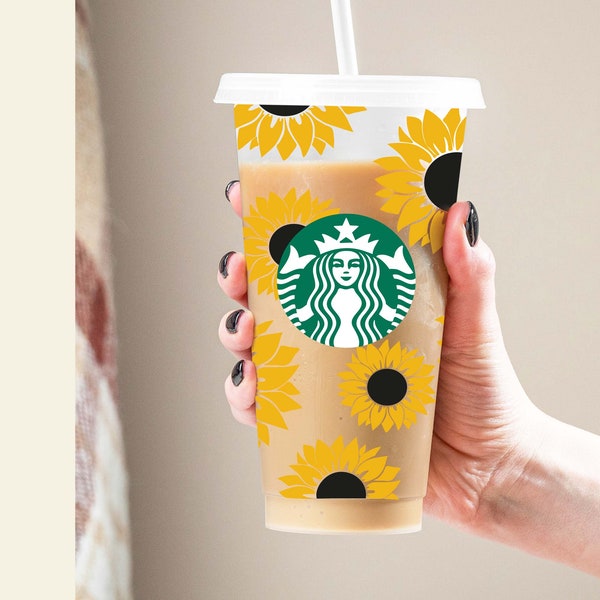 Sunflower Svg24oz Venti Cold Cup Cutfile, Layered Svg Dxf Png File Digital Download